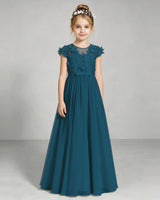 Teal Chiffon A-line Junior Bridesmaid Dress Front View