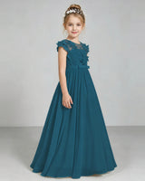 Teal Chiffon A-line Junior Bridesmaid Dress Side View
