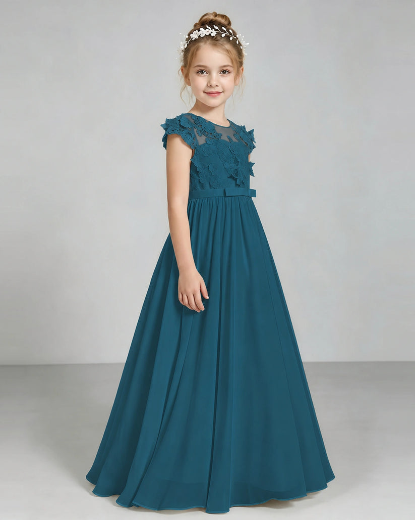 Teal Chiffon A-line Junior Bridesmaid Dress Side View