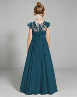 Teal Chiffon A-line Junior Bridesmaid Dress Back View
