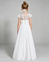 White Chiffon A-line Junior Bridesmaid Dress Back View