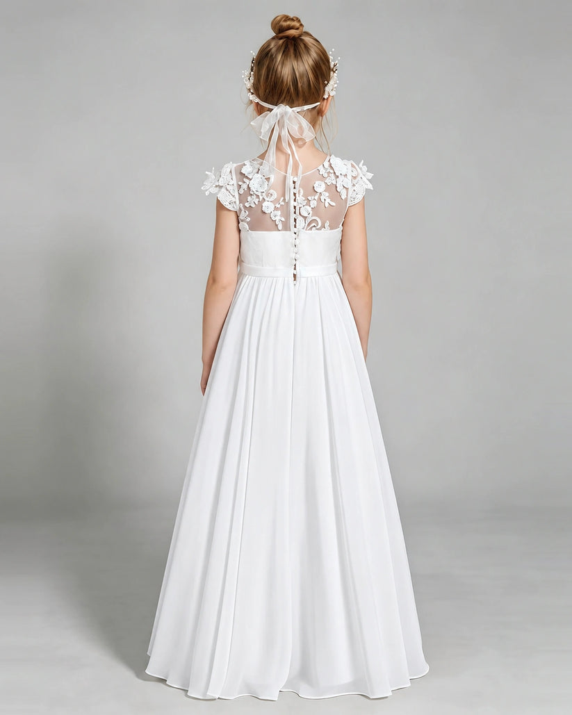 White Chiffon A-line Junior Bridesmaid Dress Back View