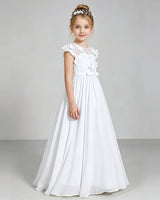 White Chiffon A-line Junior Bridesmaid Dress Side View
