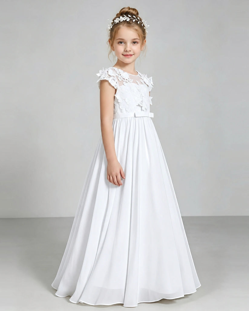 White Chiffon A-line Junior Bridesmaid Dress Side View