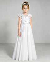 White Chiffon A-line Junior Bridesmaid Dress Front View