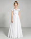 White Flower Girl Dress 3D Floral Lace Sheer Chiffon A-Line Floor-Length Gown Front Full View