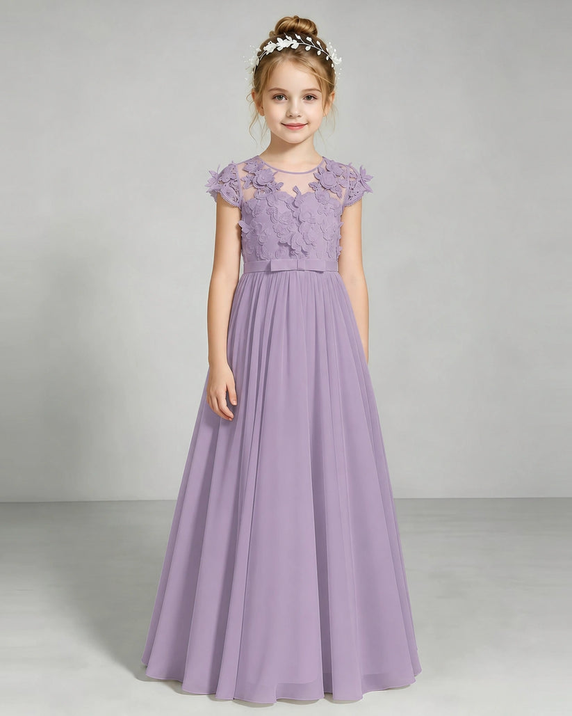 Wisteria Chiffon A-line Junior Bridesmaid Dress Front View