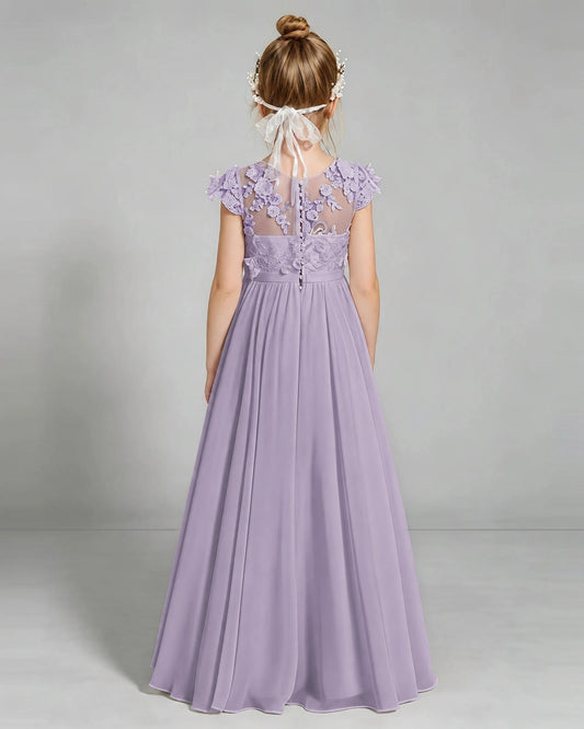 Wisteria Chiffon A-line Junior Bridesmaid Dress Back View