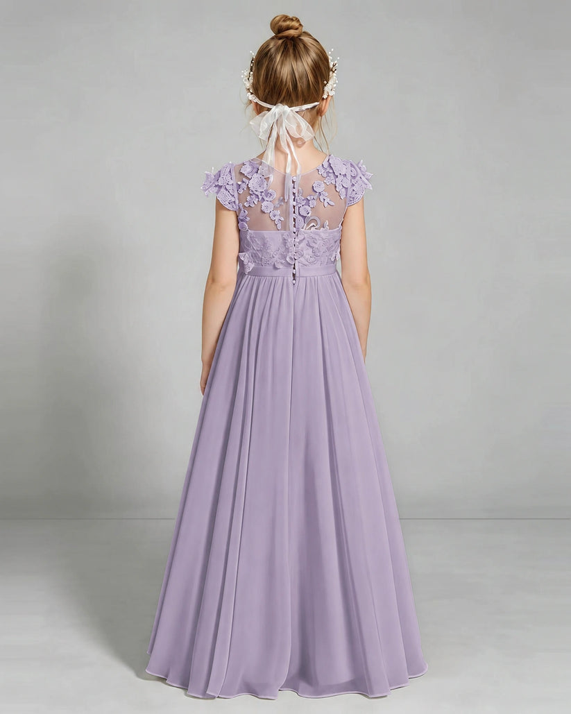 Wisteria Chiffon A-line Junior Bridesmaid Dress Back View