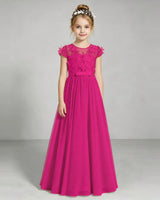 Hot Pink Chiffon A-line Junior Bridesmaid Dress Front View