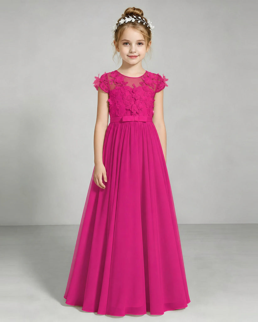 Hot Pink Chiffon A-line Junior Bridesmaid Dress Front View