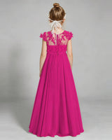 Hot Pink Chiffon A-line Junior Bridesmaid Dress Back View