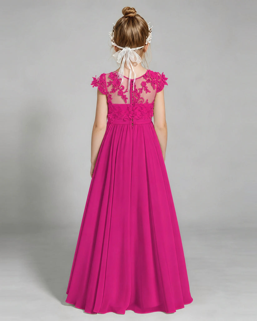 Hot Pink Chiffon A-line Junior Bridesmaid Dress Back View