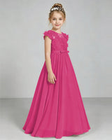 Hot Pink Chiffon A-line Junior Bridesmaid Dress Side View