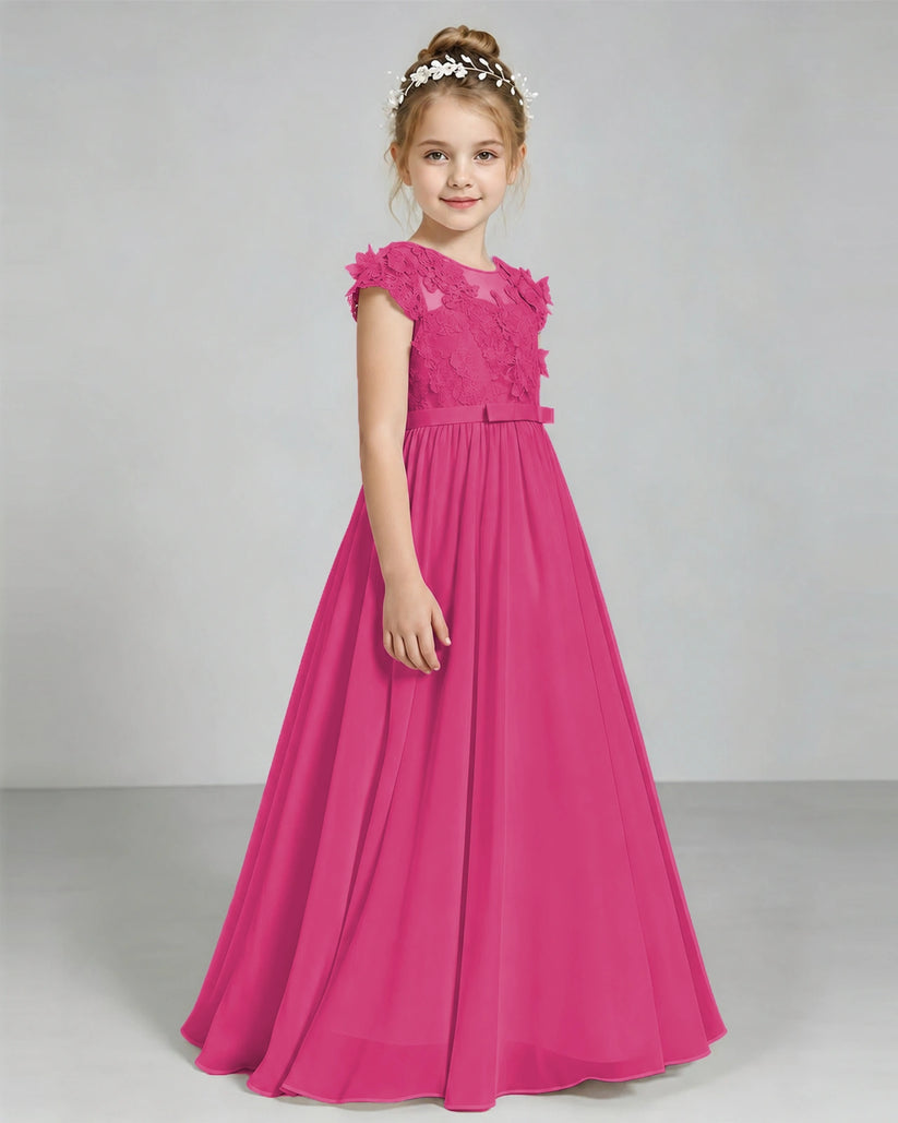 Hot Pink Chiffon A-line Junior Bridesmaid Dress Side View