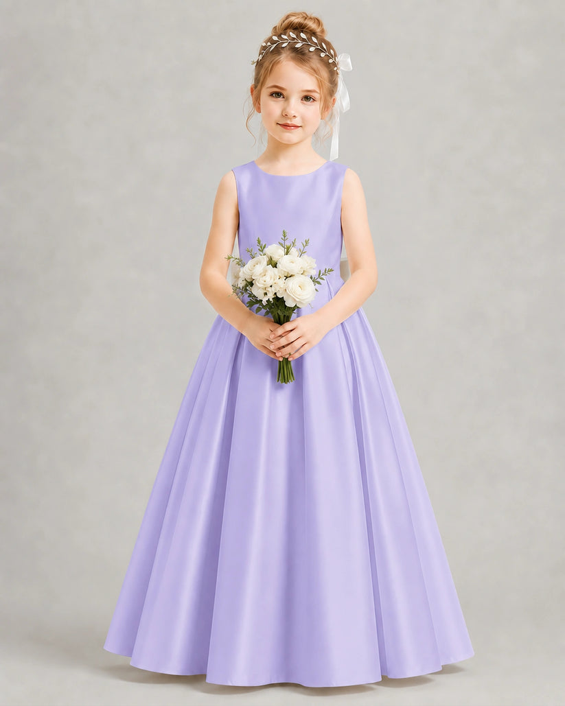 Lavender Satin A-line Flower Girl Dress Front View