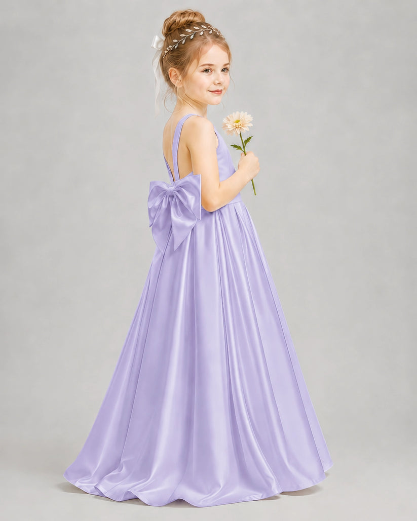 Lavender Satin A-line Flower Girl Dress Side View