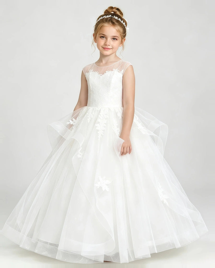 Ivory Tulle Ball Gown Pageant Dress Front View
