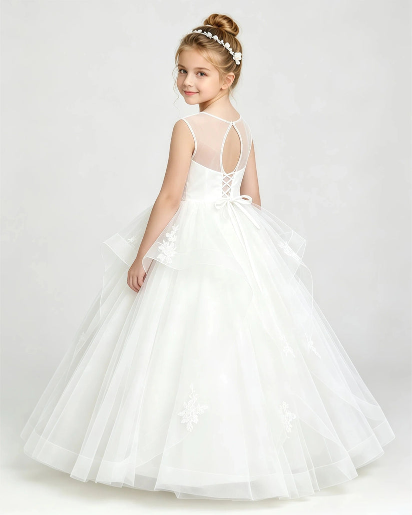 Ivory Tulle Ball Gown Pageant Dress Back View