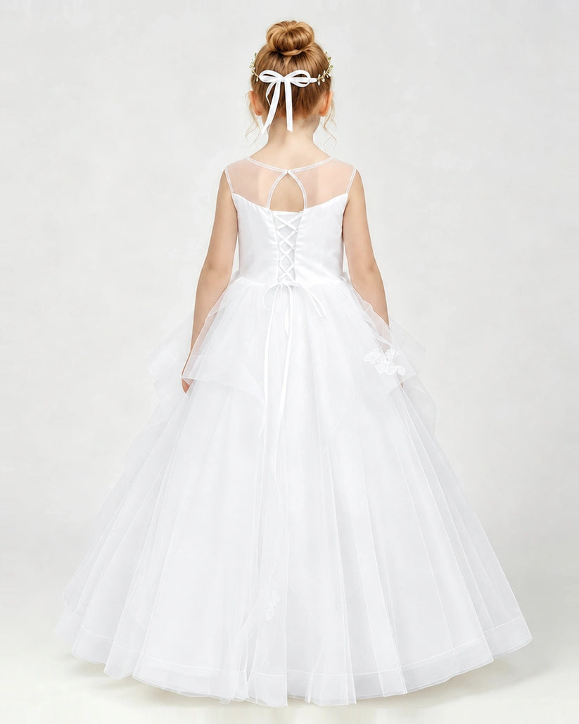 White Tulle A-line Pageant Dress Back View