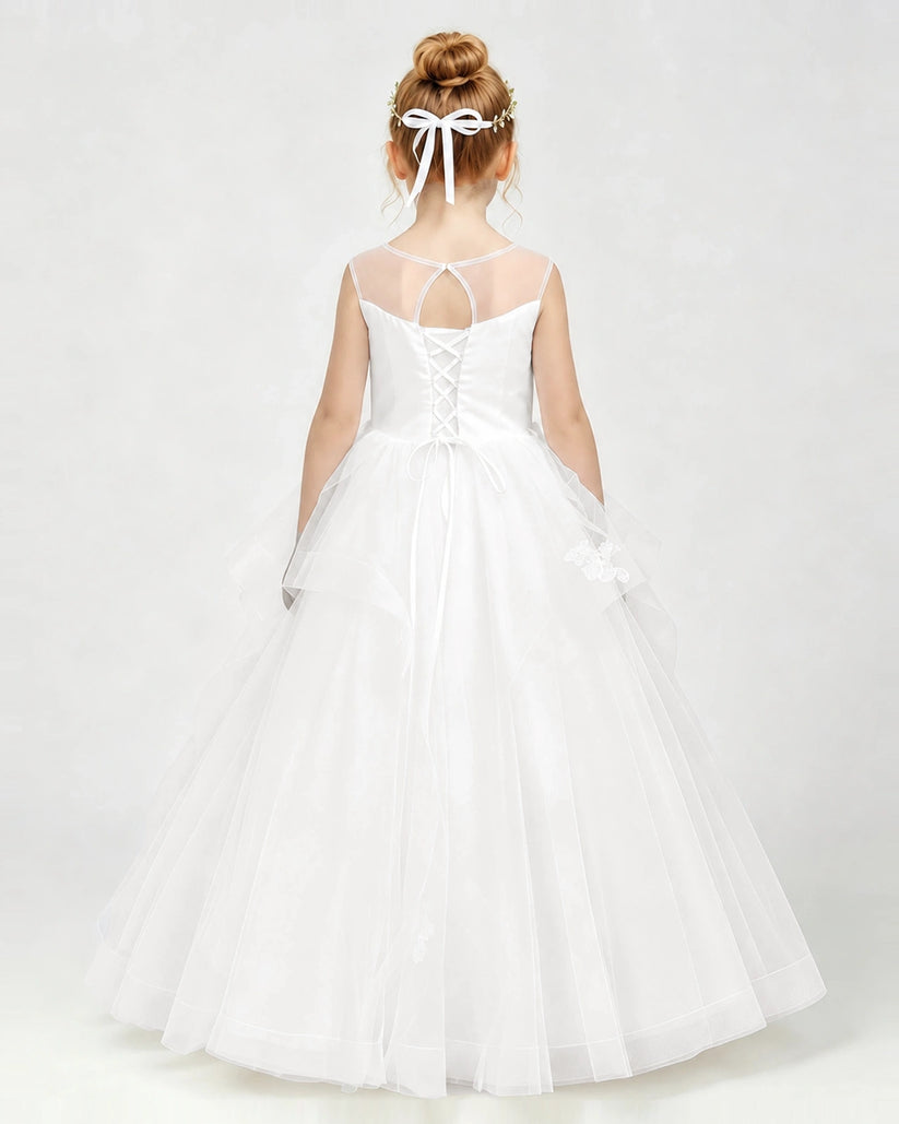 Ivory Tulle Ball Gown Pageant Dress Back View