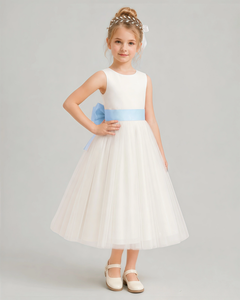 Baby Blue Tulle A-line Flower Girl Dress Front View