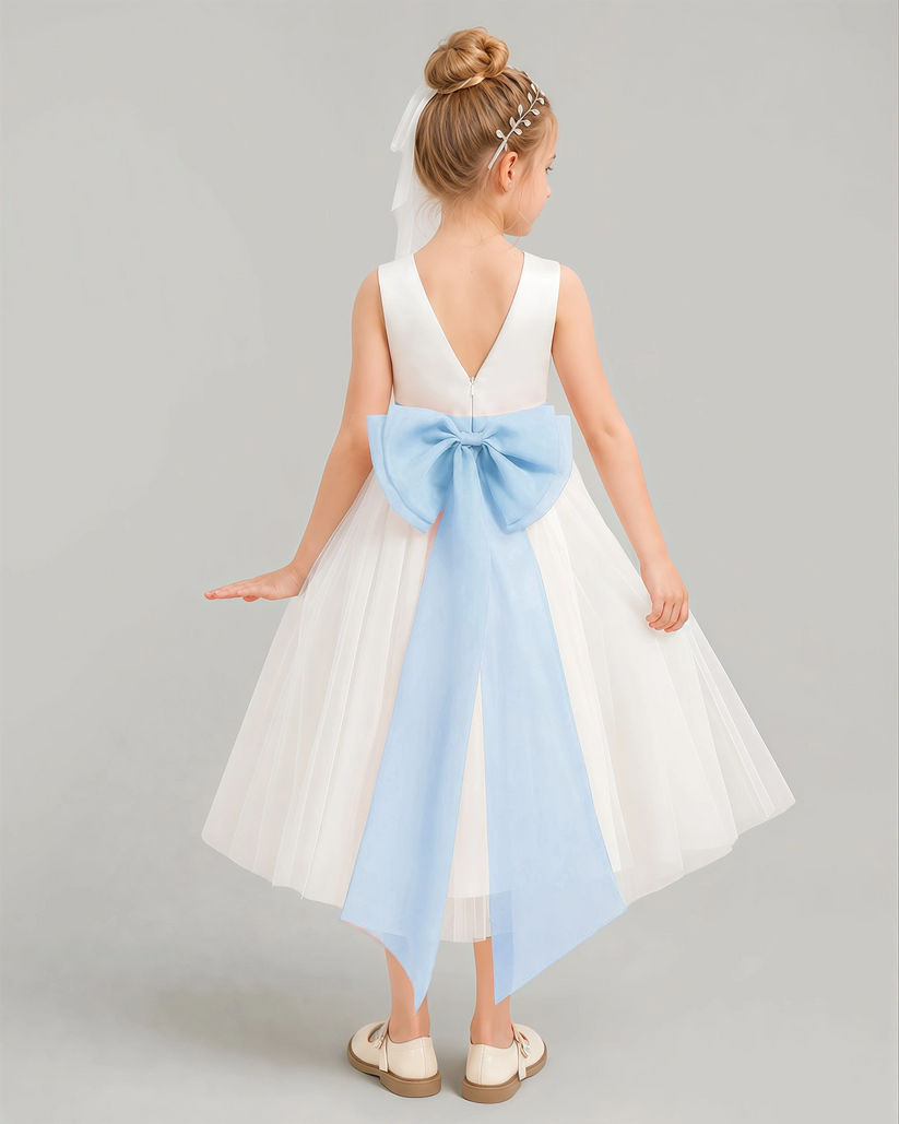Baby Blue Tulle A-line Flower Girl Dress Back View