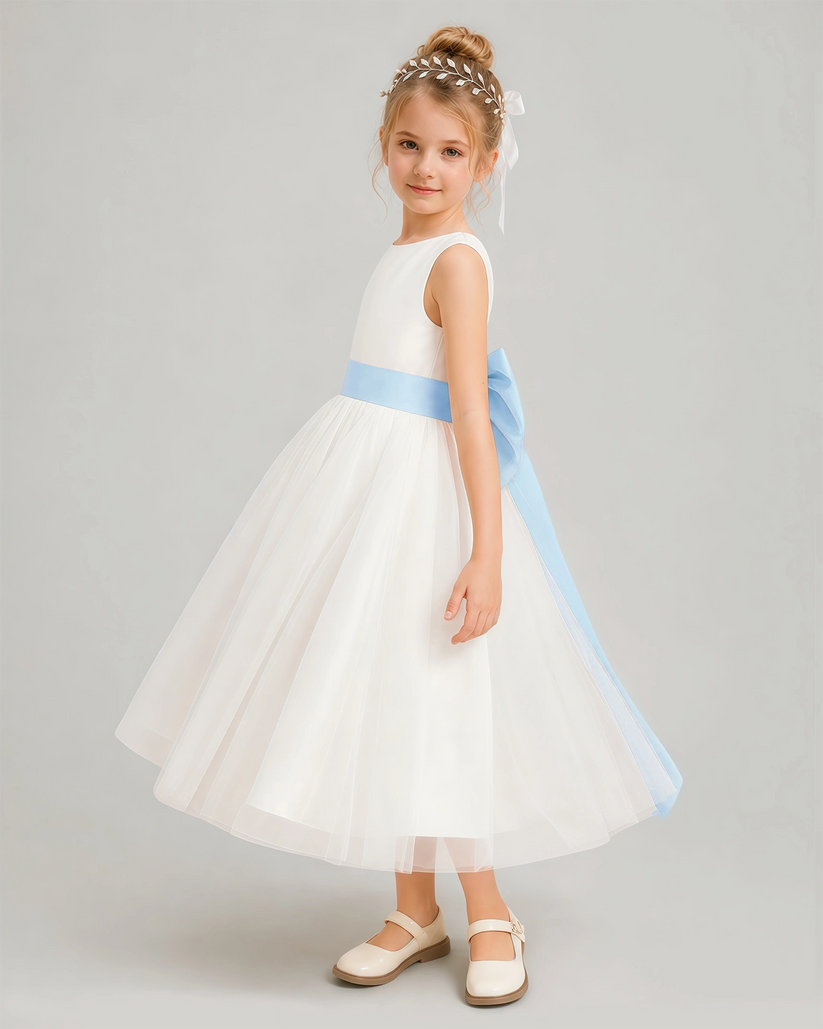 Baby Blue Tulle A-line Flower Girl Dress Side View