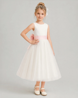Blush Pink Tulle A-line Flower Girl Dress Front View