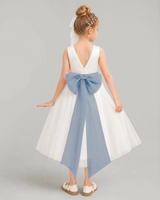 Dusty Blue Tulle A-line Flower Girl Dress Back View