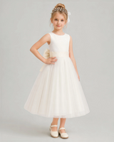 Ivory Tulle A-line Flower Girl Dress Front View
