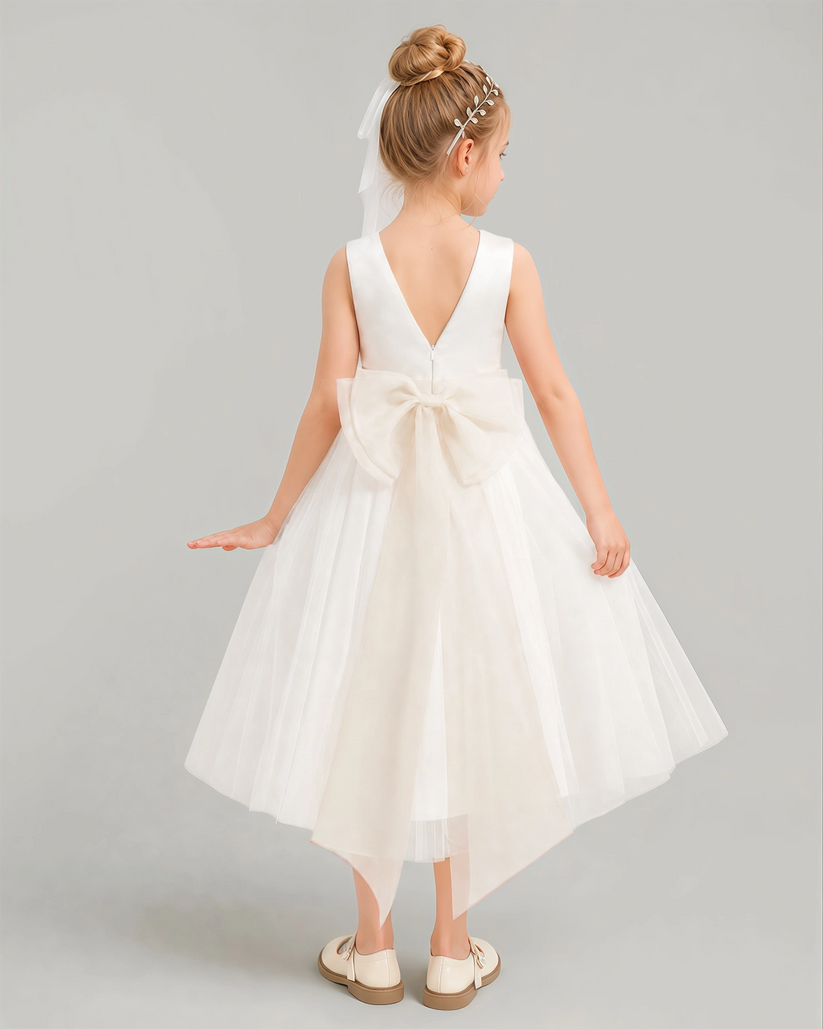 Ivory Tulle A-line Flower Girl Dress Back View