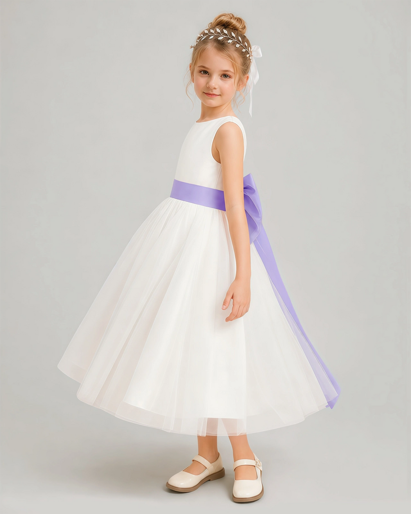 Lavender Tulle A-line Flower Girl Dress Side View