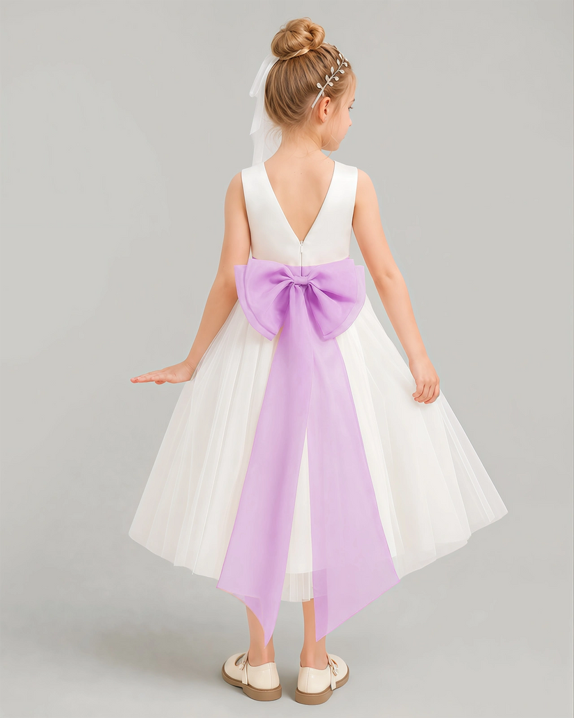 Lilac Tulle A-line Flower Girl Dress Back View