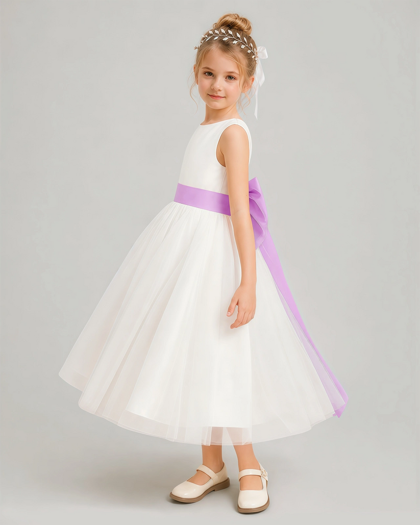Lilac Tulle A-line Flower Girl Dress Side View