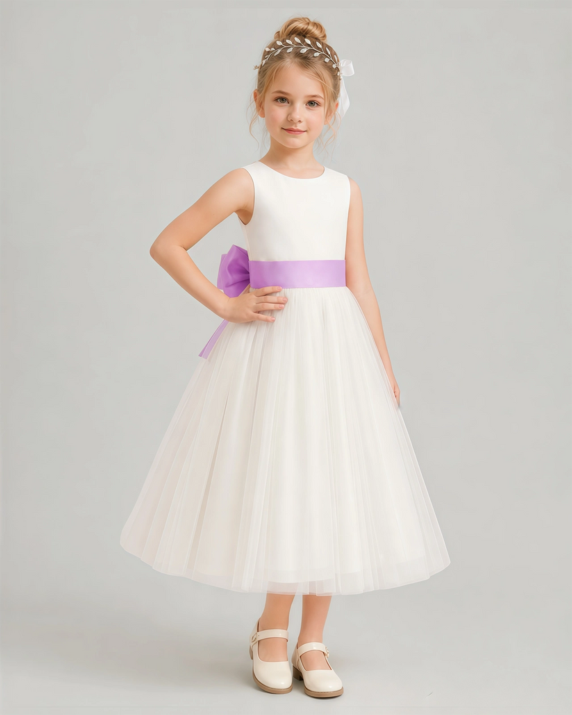 Lilac Tulle A-line Flower Girl Dress Front View
