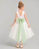 Sage Green Tulle A-line Flower Girl Dress Back View