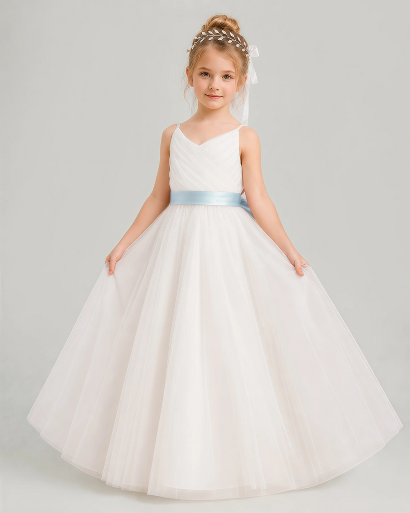 Baby Blue Tulle A-line Flower Girl Dress Front View
