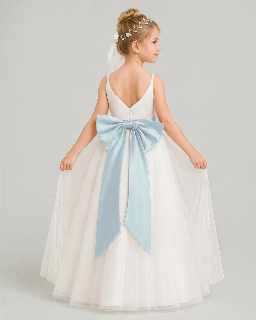 Baby Blue Tulle A-line Flower Girl Dress Back View