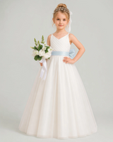 Baby Blue Tulle A-line Flower Girl Dress Front View