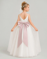 Blush Pink Tulle A-line Flower Girl Dress Back View