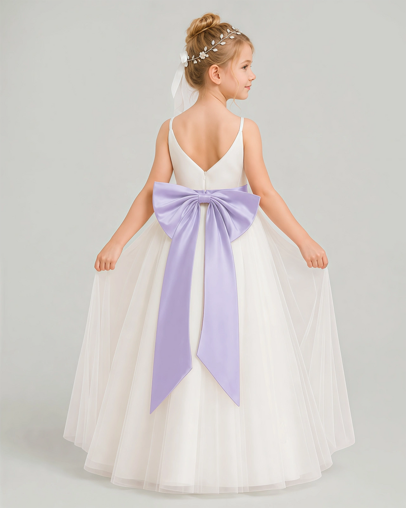 Lavender Tulle A-line Flower Girl Dress Back View