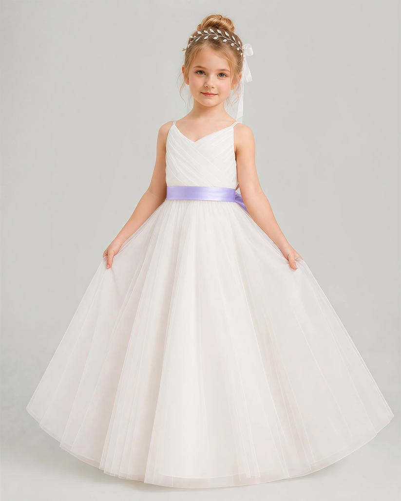 Lavender Tulle A-line Flower Girl Dress Front View