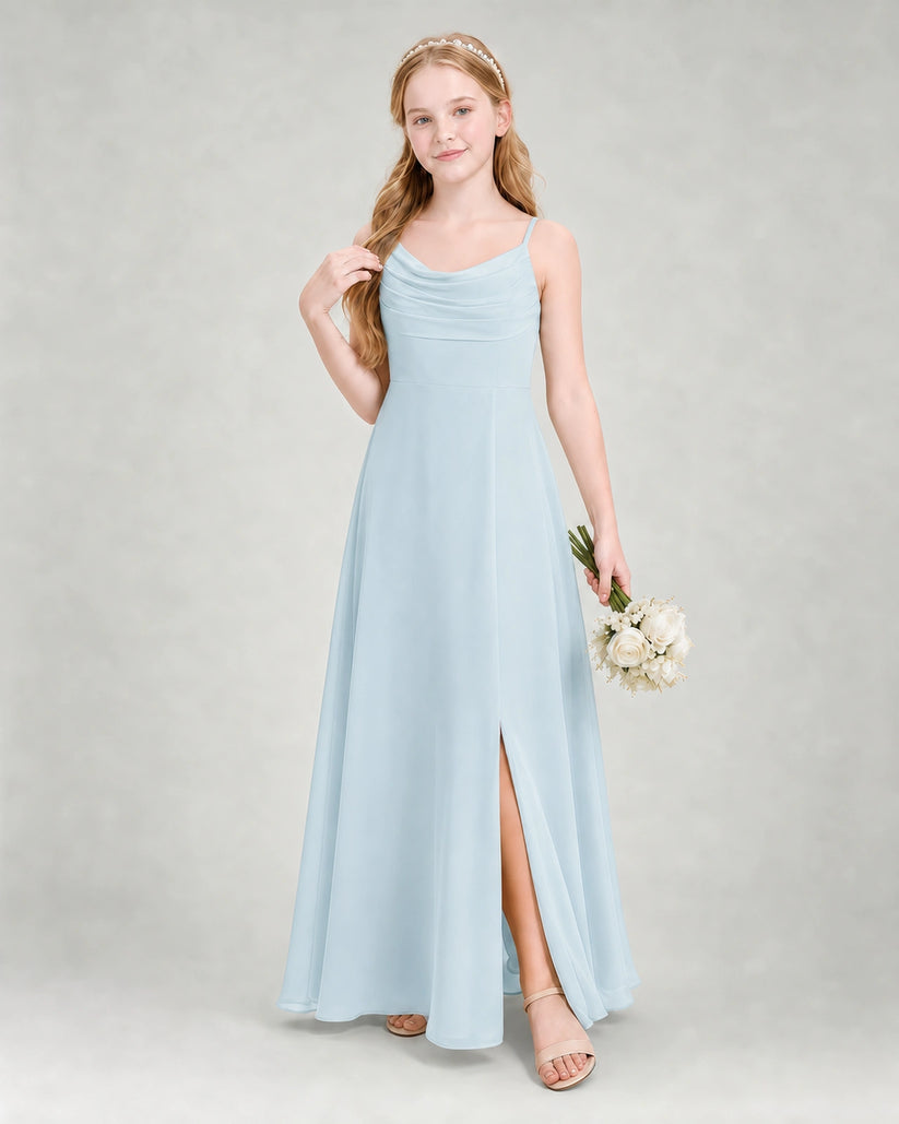 Baby Blue Chiffon A-line Junior Bridesmaid Dress Front View
