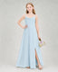 Dideyttawl Dusty Blue Junior Bridesmaid Dress Spaghetti Strap Ruched Chiffon Floor-Length Gown