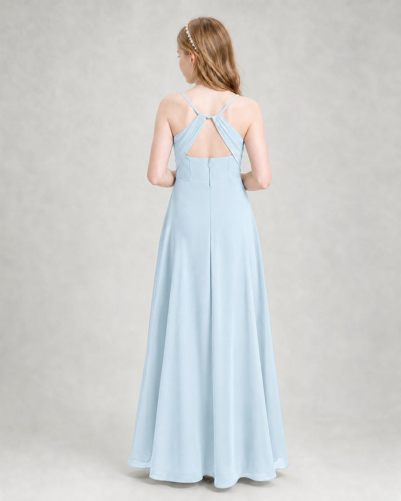 Baby Blue Chiffon A-line Junior Bridesmaid Dress Back View