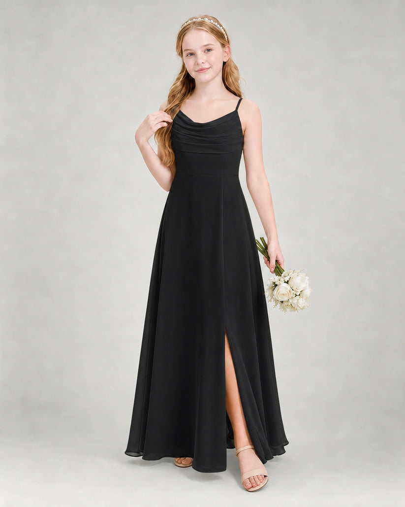Black Chiffon A-line Junior Bridesmaid Dress Front View