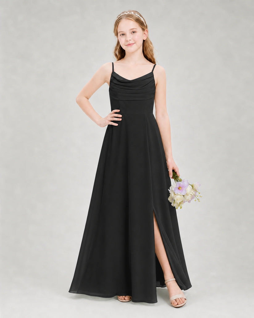 Black Chiffon A-line Junior Bridesmaid Dress Front View