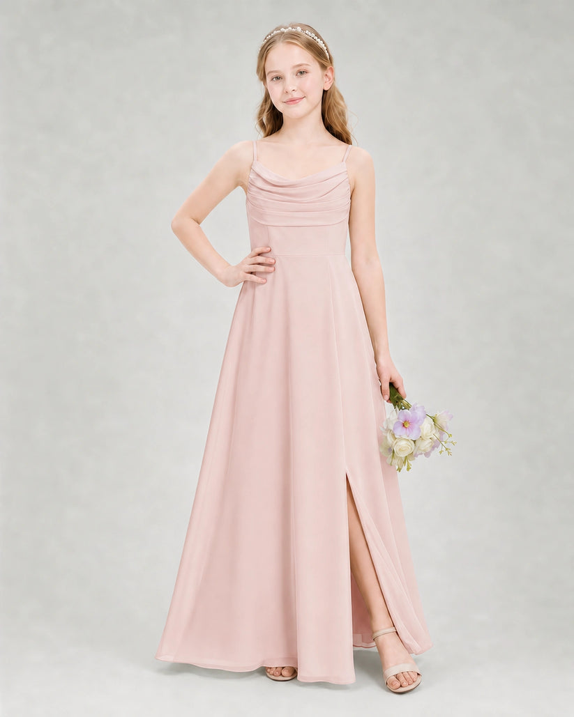 Blush Pink Chiffon A-line Junior Bridesmaid Dress Front View