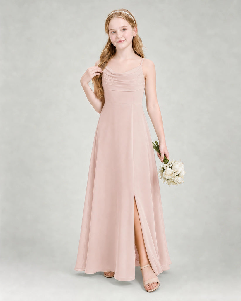Blush Pink Chiffon A-line Junior Bridesmaid Dress Front View